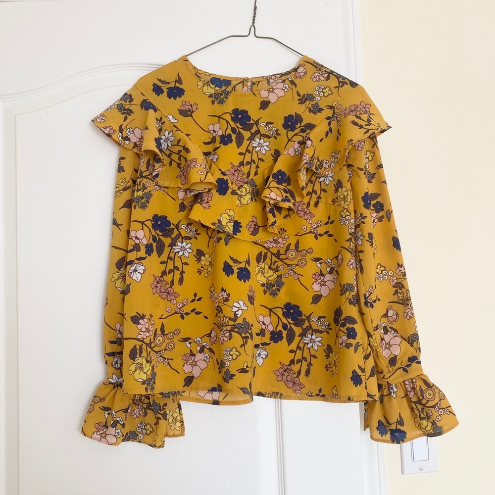 NWOT Floral Mustard Blouse